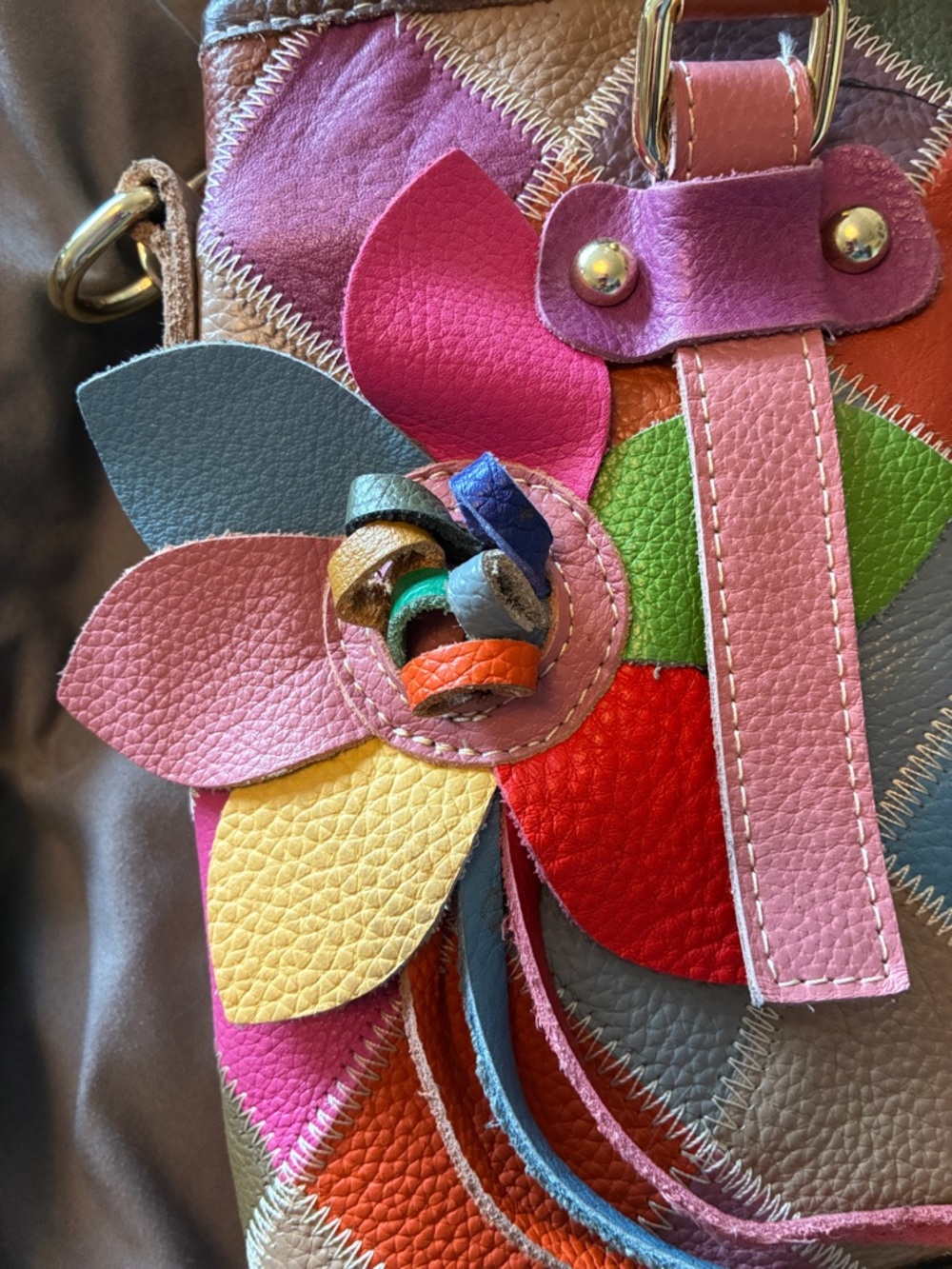 Multicolor Diamond Patchwork Segater Leather Tote Bag - Picture 2 of 6
